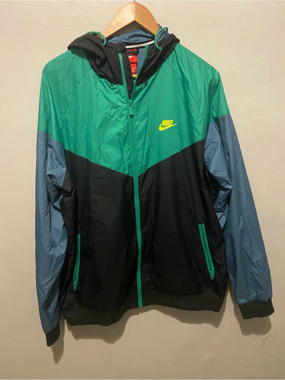 Nike Colorblock Green, Black & Blue Hooded Windbreaker